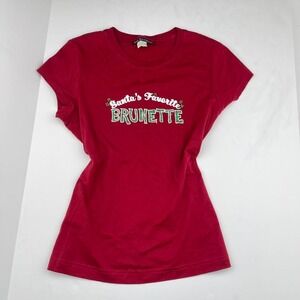VTG Y2K Holiday Graphic Slogan Baby Tee Girly Dark Red Women's Size‎ XL